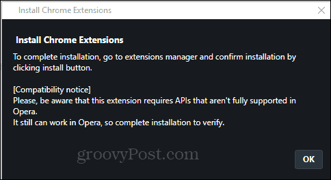Opera Yükleme Chrome Uzantısı yükleme onayı