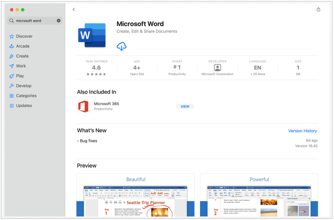 Mac App Store'da Microsoft Word