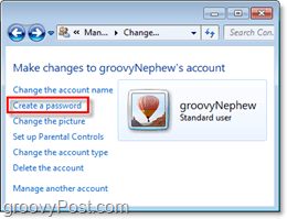 Windows 7 kullanıcı hesabına şifre ekleme istemini bulun