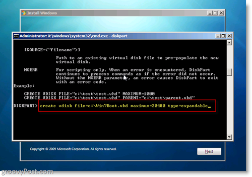 Windows 7 Yerel VHD Çift Önyükleme Yükle CMD İsteminden VHD Oluşturma