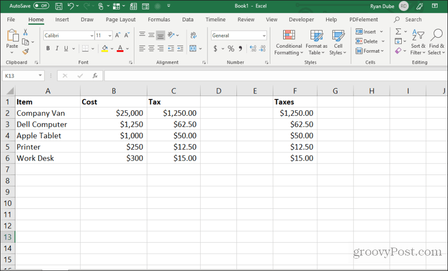 formül hücreleri Excel'de kopyalanır ve yapıştırılır