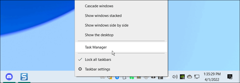 Windows 10 Görev Çubuğundan görev yöneticisini açın