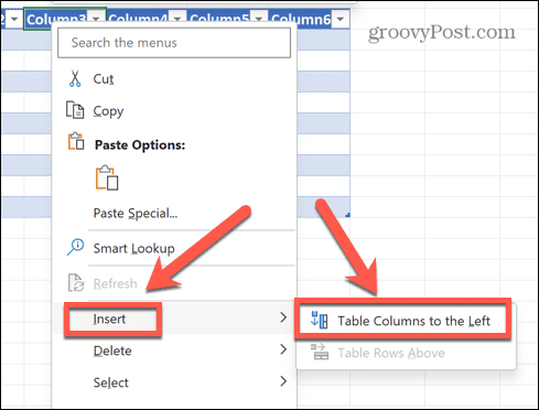 excel tablo sütunlarını sola ekle