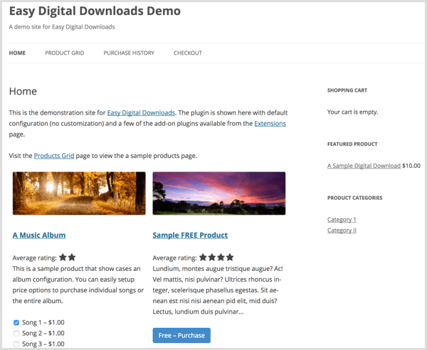 Easy Digital Downloads demosu