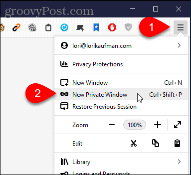 Windows için Firefox'ta Yeni Özel Pencere'yi seçin