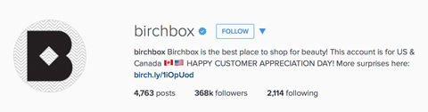 birchbox instagram profil biyografisi