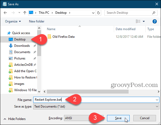 Windows 10'daki Not Defteri'nde bir toplu iş dosyasını masaüstüne kaydetme