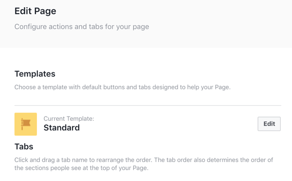 Facebook şablon seçeneklerinizi görmek için Şablonların yanındaki Düzenle düğmesini tıklayın.