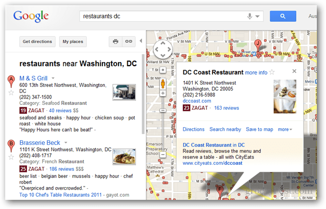 Google, Zagat ve Google+ Arkadaş İncelemelerini Google Haritalar Arama Sonuçlarına Entegre Etti