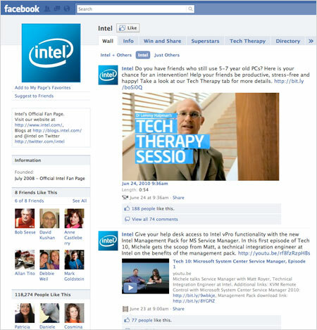 Intel'in Facebook sayfası