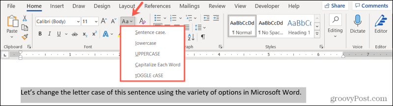 Windows'ta Word'de büyük/küçük harf değiştirme