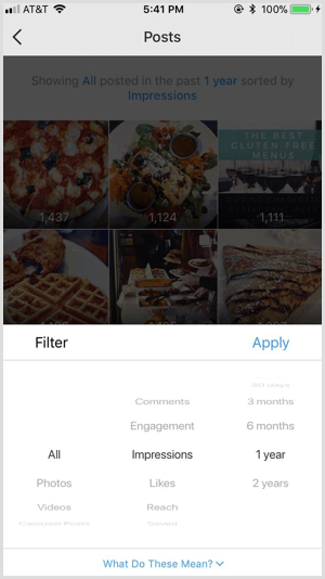 Instagram Insights gönderi filtreleri