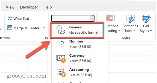 excel genel biçimi