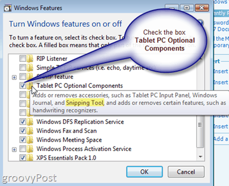 Windows Vista Ekran Alıntısı Aracı'nı Etkinleştirme veya Yükleme