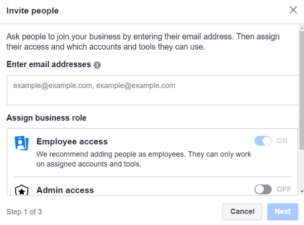 Facebook Business Manager, Adım 3'ü kullanın.