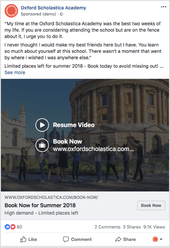 Facebook referans reklamı örneği