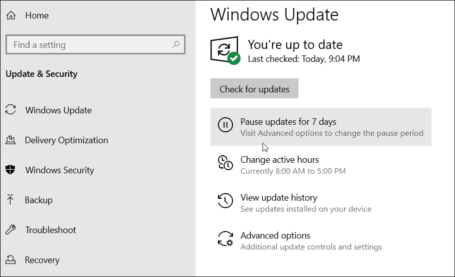 Windows 10 Güncellemelerini Duraklat