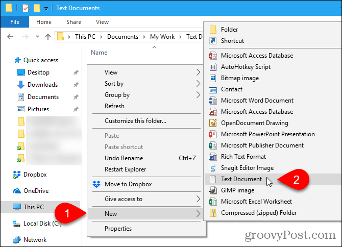 Windows Dosya Gezgini'nde Yeni> Metin Belgesi'ne gidin
