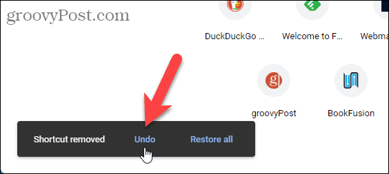 Chrome Yeni Sekme sayfasındaki kısayolu kaldırma işlemini geri alın