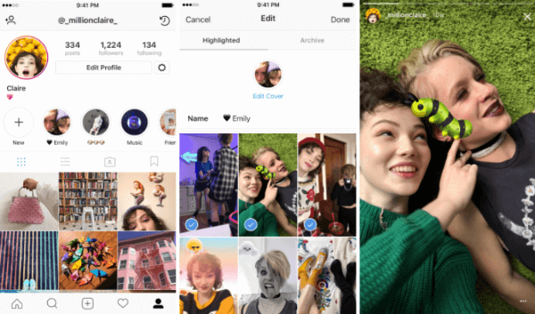 Instagram Stories Highlights, kullanıcıların geçmiş hikayeleri seçip adlandırılmış koleksiyonlar halinde gruplandırmasına olanak tanır.