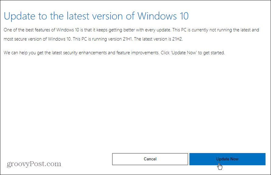 Windows 10'un en son sürümüne güncelleme