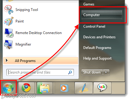 Windows 7 bilgisayarım menüsü ve başlat menüsü küre gösteriliyor