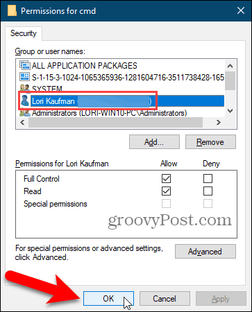 Windows Kayıt Defterindeki İzinler iletişim kutusunu kapatın