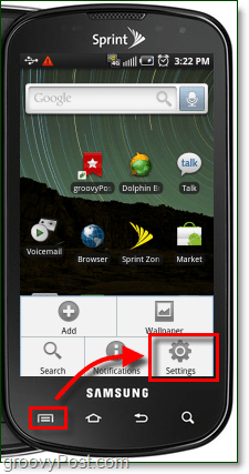 Android'deki menü düğmesinden ayarlar uygulamasını başlat