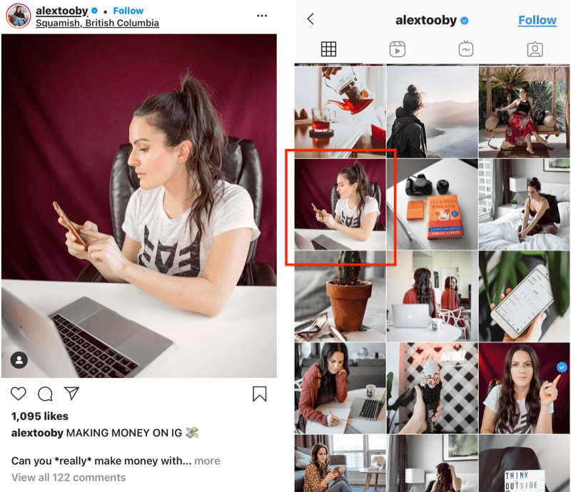 @alextooby tarafından, daha iyi kırpma ve görüntü çizgileri sağlamak için feed'de özel bir kırpma konumu olan bir Instagram gönderisi örneği