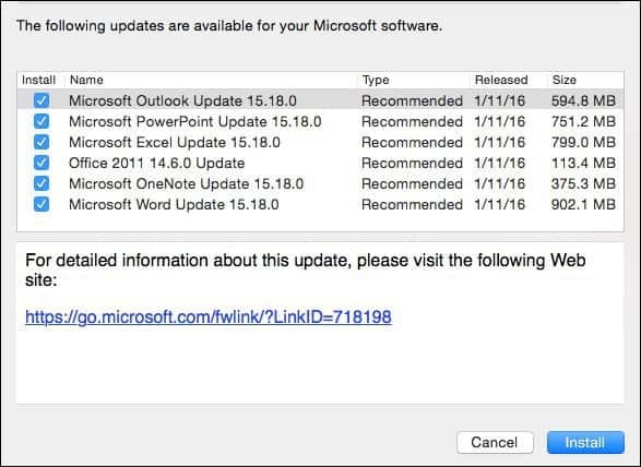 Mac için Microsoft Office 2016: Ocak Güncelleştirmesi KB3133711