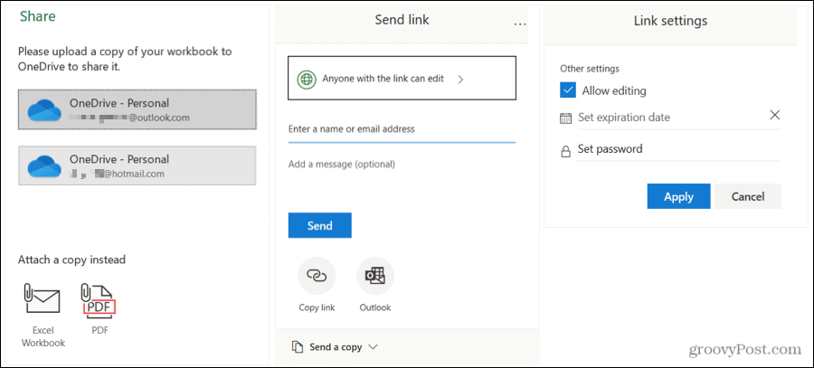 Windows'ta Excel Gönderme ve Bağlantı Ayarlarını Paylaşın