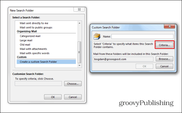 Outlook 2013 arama klasörleri özel