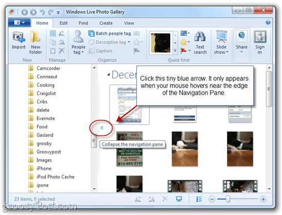 Windows Live Fotoğraf Galerisi'nde Gezinme Bölmesini Göster / Gizle 
