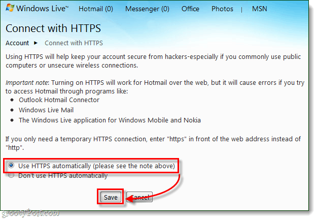 HTTPS ile Windows Live ve Hotmail'e Her Zaman Güvenli Bir Şekilde Bağlanma