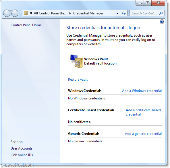 Windows 7 kimlik bilgisi yöneticisi kasasına genel bir bakış