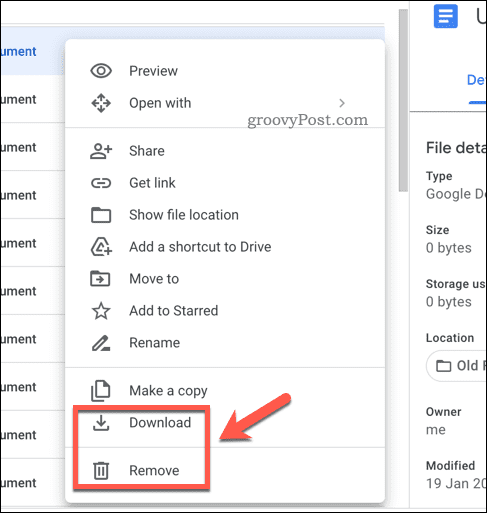 Google Drive'daki dosyaları kaldırma veya indirme