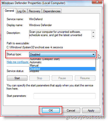 Windows Server 2008 veya Vista'da Windows Defender Hizmetini Devre Dışı Bırakma:: groovyPost.com