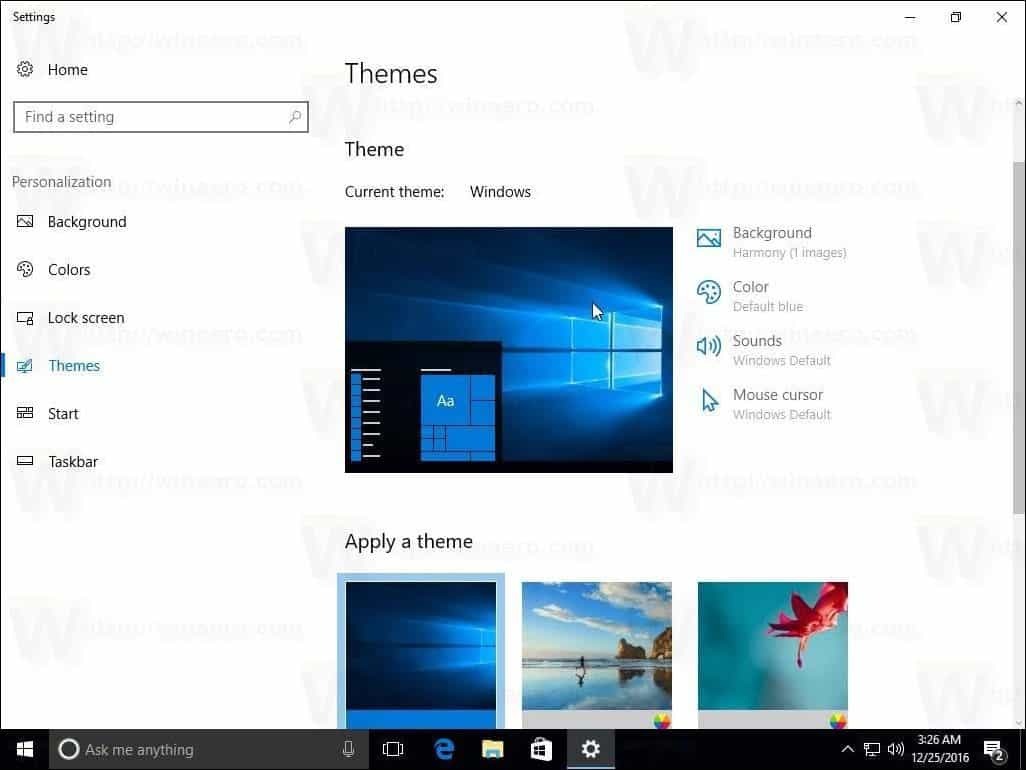 Temalar Windows 10 Creators Güncellemesi 1703