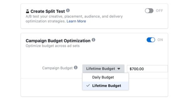 flaş satış gününde Facebook kampanyası için Kampanya Bütçe Optimizasyonu ve Ömür Boyu Bütçe seçimi