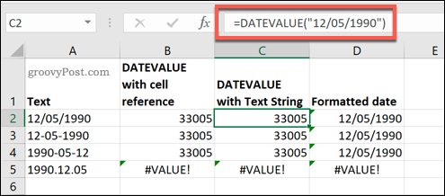 Microsoft Excel'de kullanılan DATEVALUE işlevi