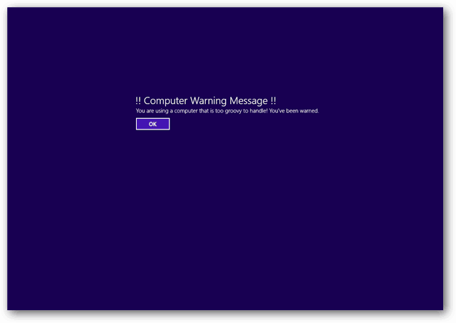 windows 8 yasal uyarı başlangıç ​​mesajı ekran görüntüsü