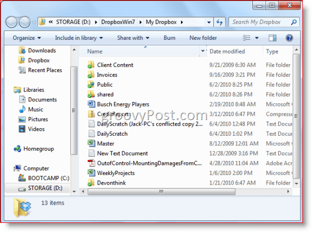 Windows 7 Windows Explorer Dropbox klasörü