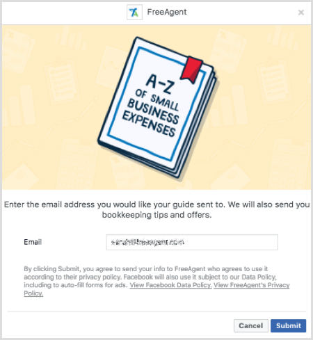 Facebook potansiyel müşteri reklam formu örneği