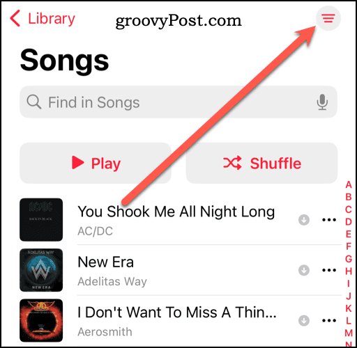 Apple Music kitaplığında Daha Fazla Seçenek simgesi
