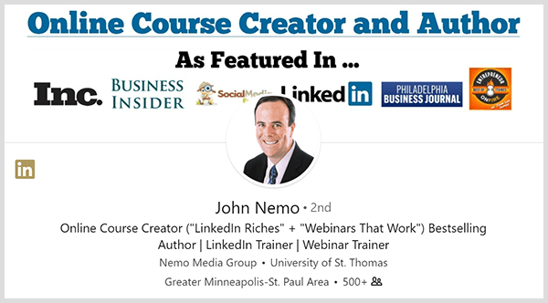 John Nemo, yeni müşteriler bulmak için LinkedIn profilini kullandı.
