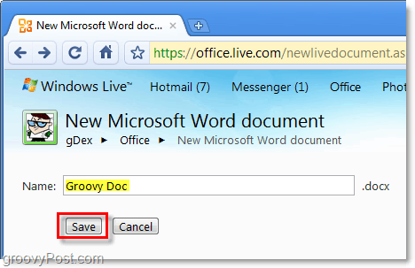 Word belgenizi adlandırın ve Office Live Web uygulamasına kaydedin