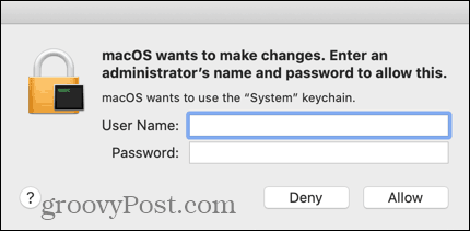 Yönetimsel Mac hesabınızın kimlik bilgilerini girin