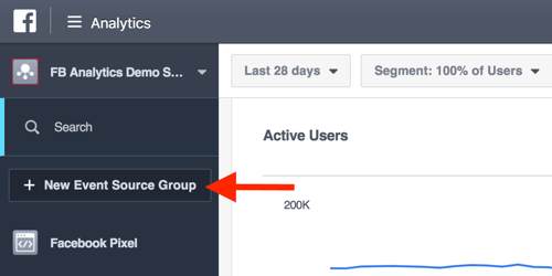 Facebook Analytics panonuzdan olay kaynağı grupları oluşturun.
