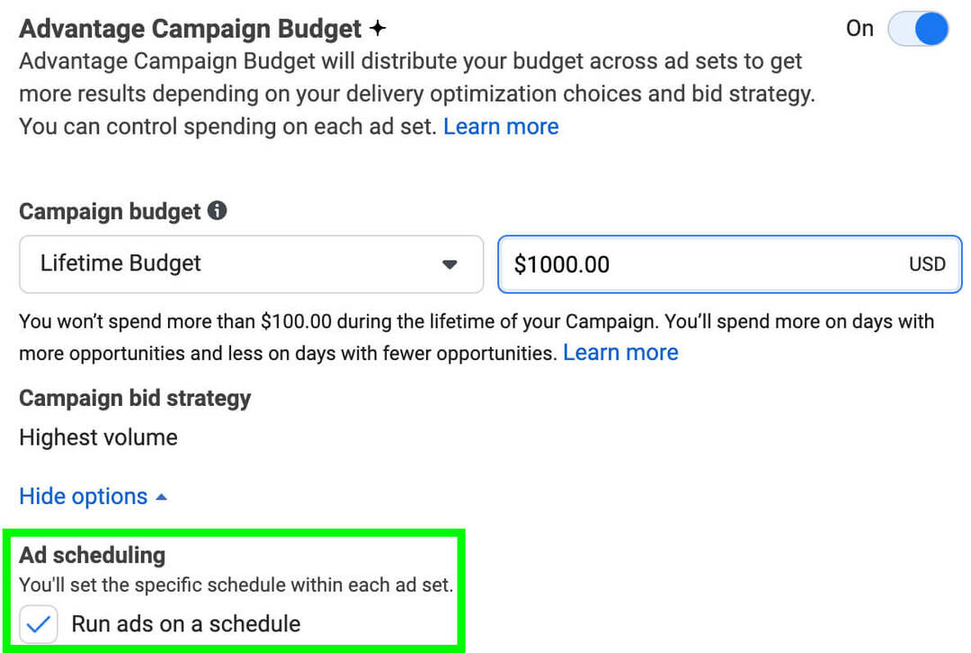 facebook için reklamları nasıl başlatılır-oluşturma-programlama-çalıştırma-reklamları-programlı-kutusunda-etkinleştirme-avantaj-kampanyasını-bütçe-reklam planlama-örnek-6