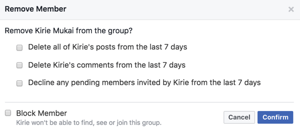 Facebook grubunuzdan çıkardığınızda üyelerin gönderilerini, yorumlarını ve davetlerini silebilirsiniz.